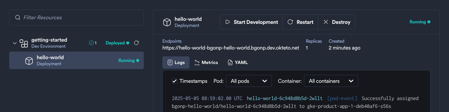 Okteto UI PHP